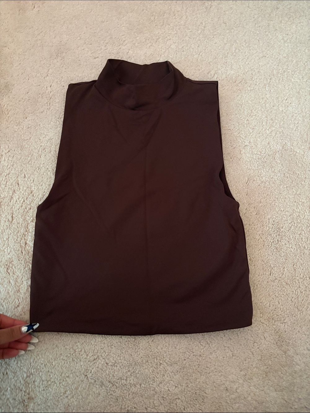 Aritzia Sleeveless Mock Neck Top in Dark Brown